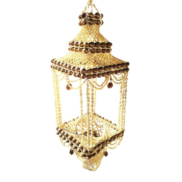 Vintage 70s MCM Regency Square Cowrie Sea Shell Hanging Plant Hanger RARE HTF - Picture 10 of 12